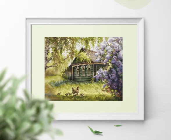 Cross stitch Kit Canvas Cross Stitch Embroidery Set Craft  22-chick in front of the small wooden house43-37 Cross Stitch Set