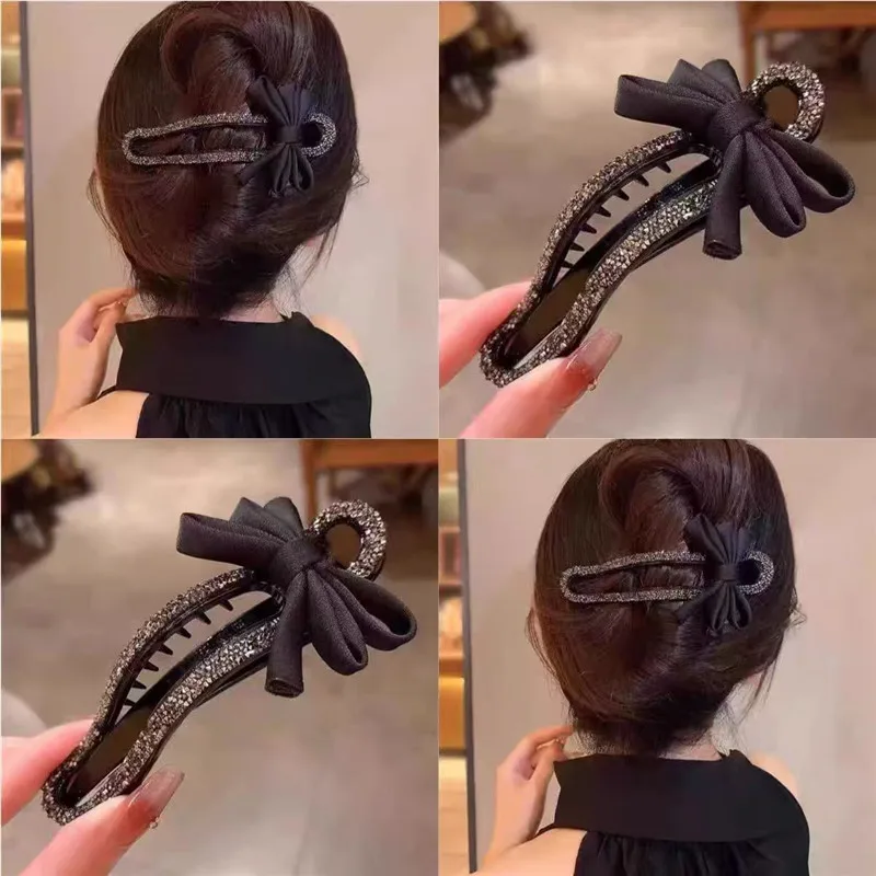 Rhinestone Duckbill Clip Classic Black Bow Convenient Hairpin Versatile Fashion Girls Hairpin Hair Accessories view 4