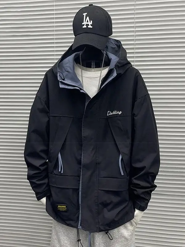 

Loose Fit Men's Flight Jacket Spring Autumn Windproof Outdoor Workwear Hooded Youth Trendy Brand Chinese Production