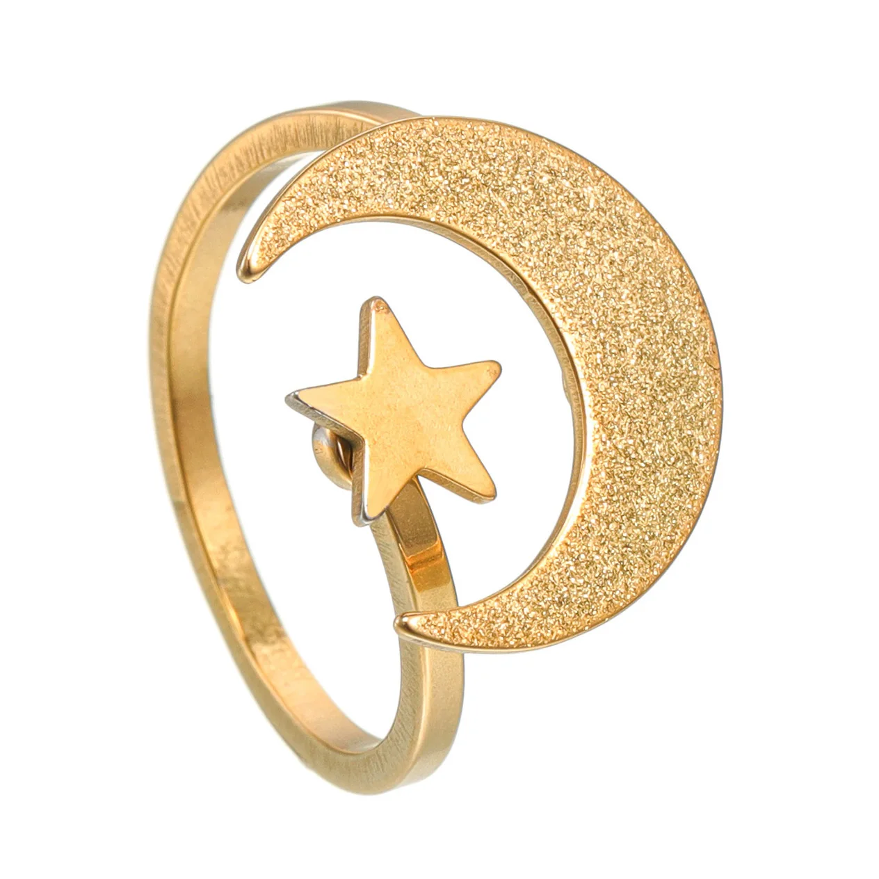 Fashion Gold Color Frost Star Moon Opening Rings For Women Charm Finger Wedding Party Jewelry