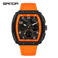 SANDA 6157 waterproof alarm clock men brand's new electronic watch digital multifunctional fashion trend men's watch silicone