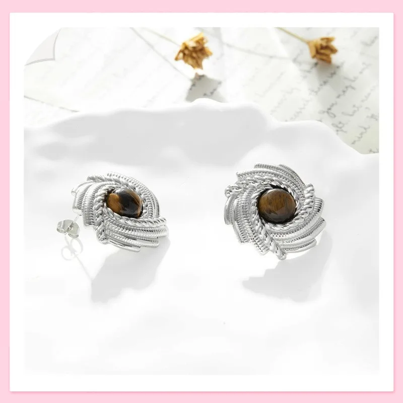 

Модные серьги с инкрустацией натуральными камнями, в стиле легкой роскоши, с экстравагантным дизайном, женские, нишевый дизайн, из титановой стали, не тускнеющие