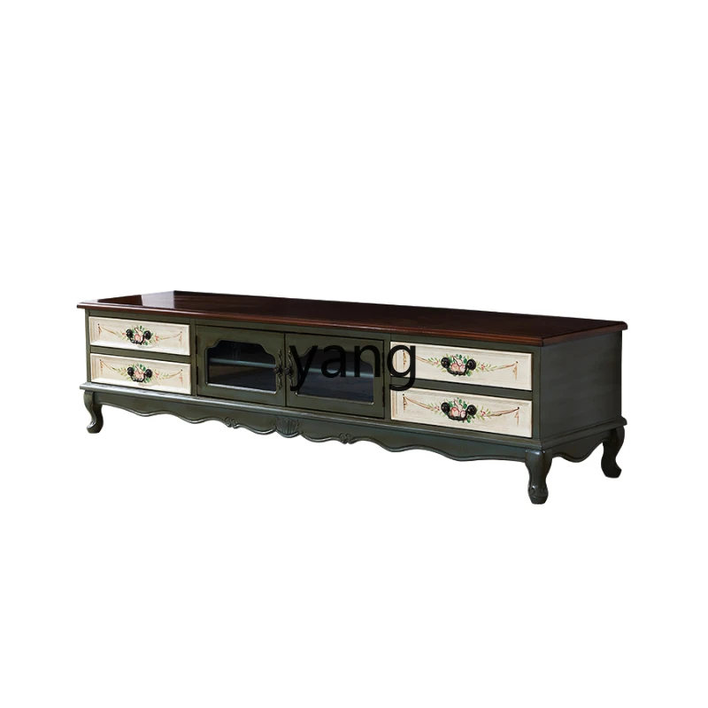 Yhl TV Cabinet Solid Wood Hand Painting Simple Modern Living Room Combination Distressed Retro Country