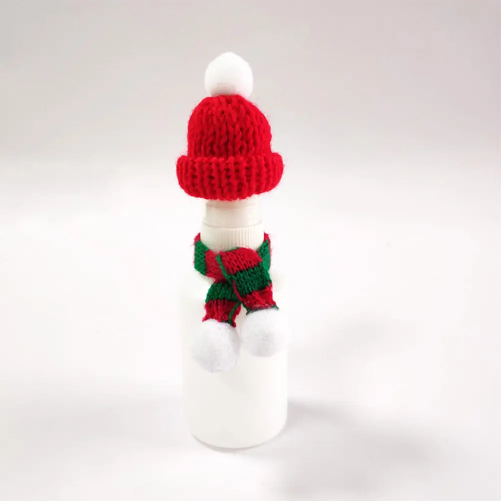 

5 pcs Knitted Scarf Mini Christmas Scarf For Pet Bottle Neckerchief Little Christmas Scrarf For Little Pet Snowman Decor Red