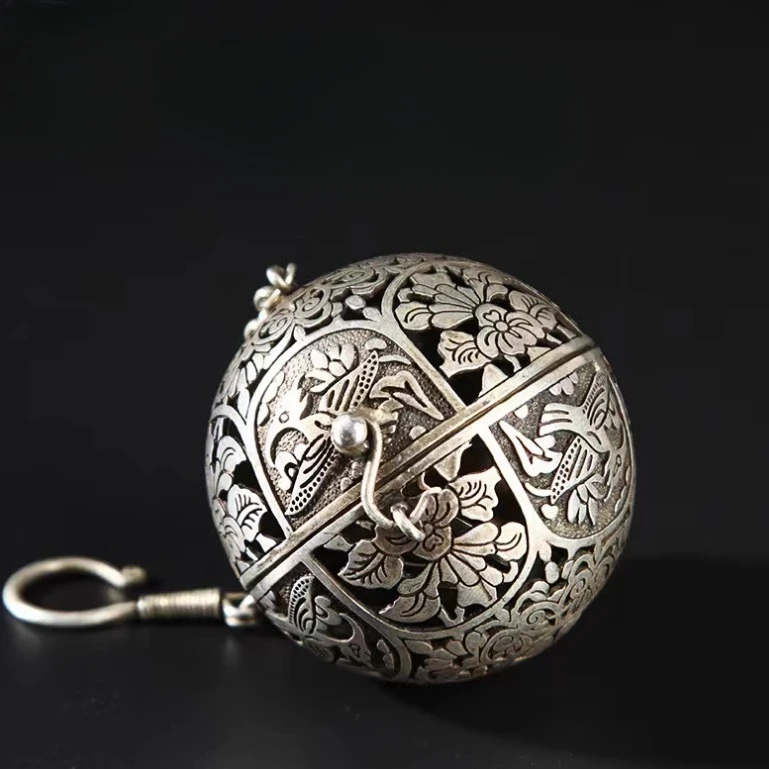 China Workmanship Cupronickel Hollow Out Auspicious“Flower and Bird”Censer Sphere Sculpture Metal Crafts Decoration #3