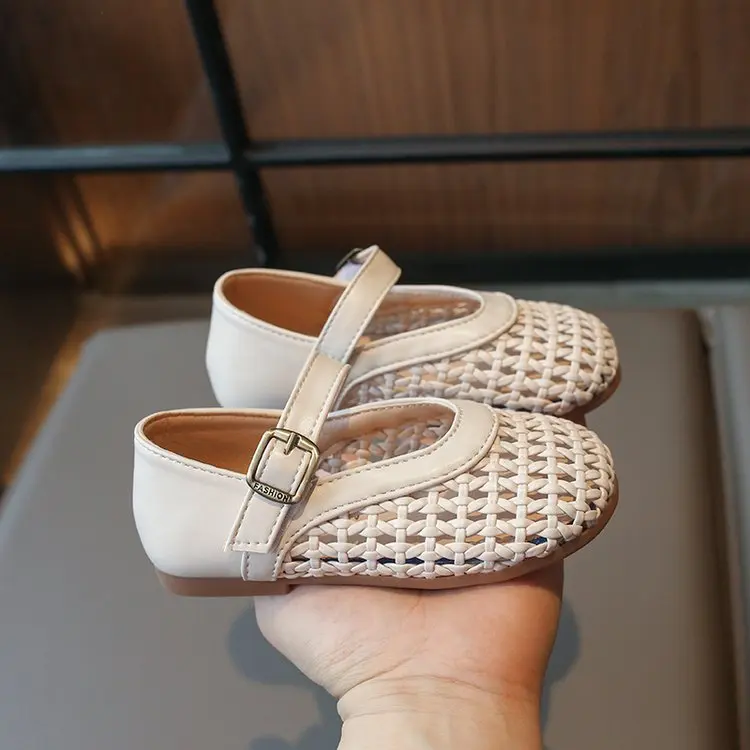 Girls Artificial Leather Shoes 2024 Summer New Children Hollow Casual Sandals Kids Fashion Shoe