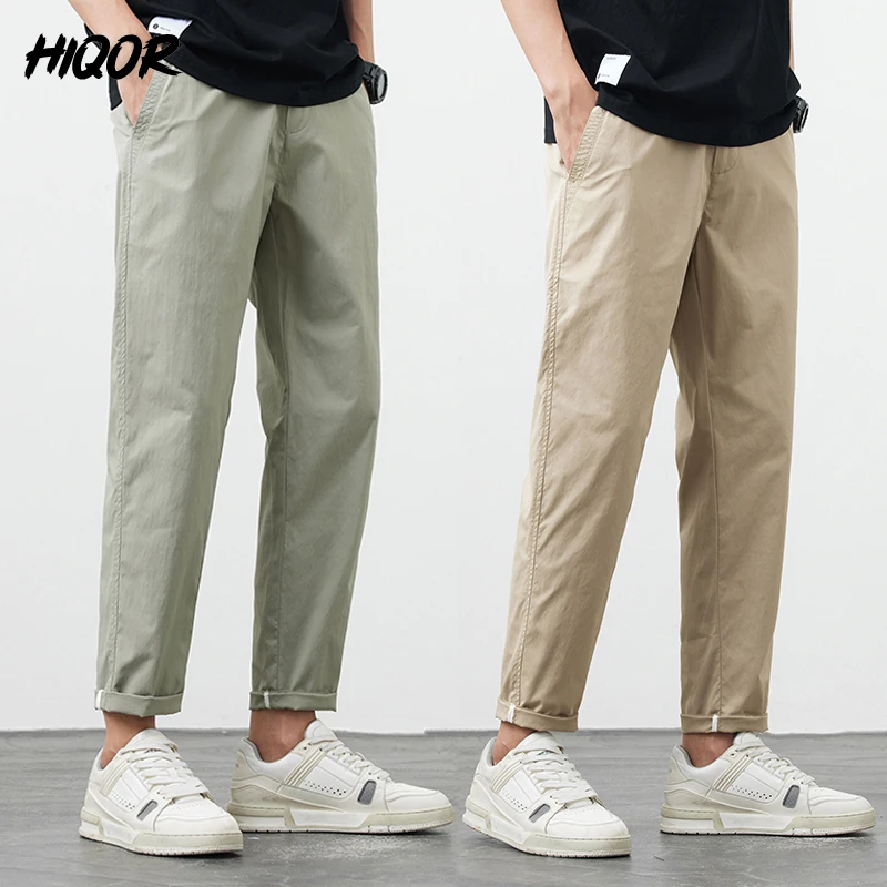 

HIQOR Summer Thin Straight Trousers For Men 2024 High Quality Cotton Solid Baggy Men's Pants Luxury Homme Korean Casual Pants