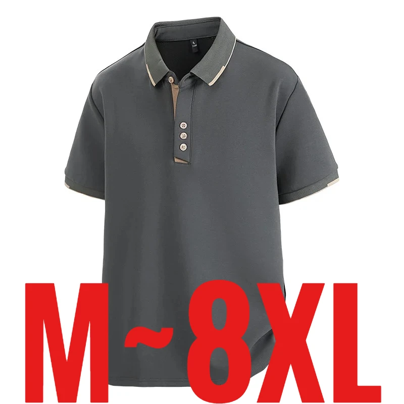 Big Size 8XL Men's Casual Polo Shirt Short Sleeve Collar Tee Top Male Cotton Summer Elegant Plus Large Business Dress Tshirt 6XL