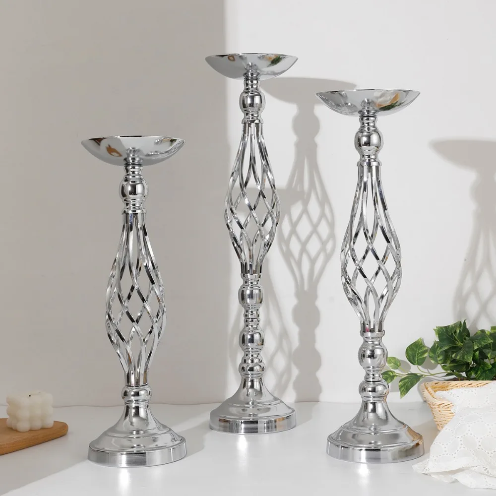 جديد طاولة طعام شمعة حامل ترتيب الفضة الحديد زهرة منظم مسار شمعة حامل الزفاف زهرة الدعائم المفروشات المنزلية
