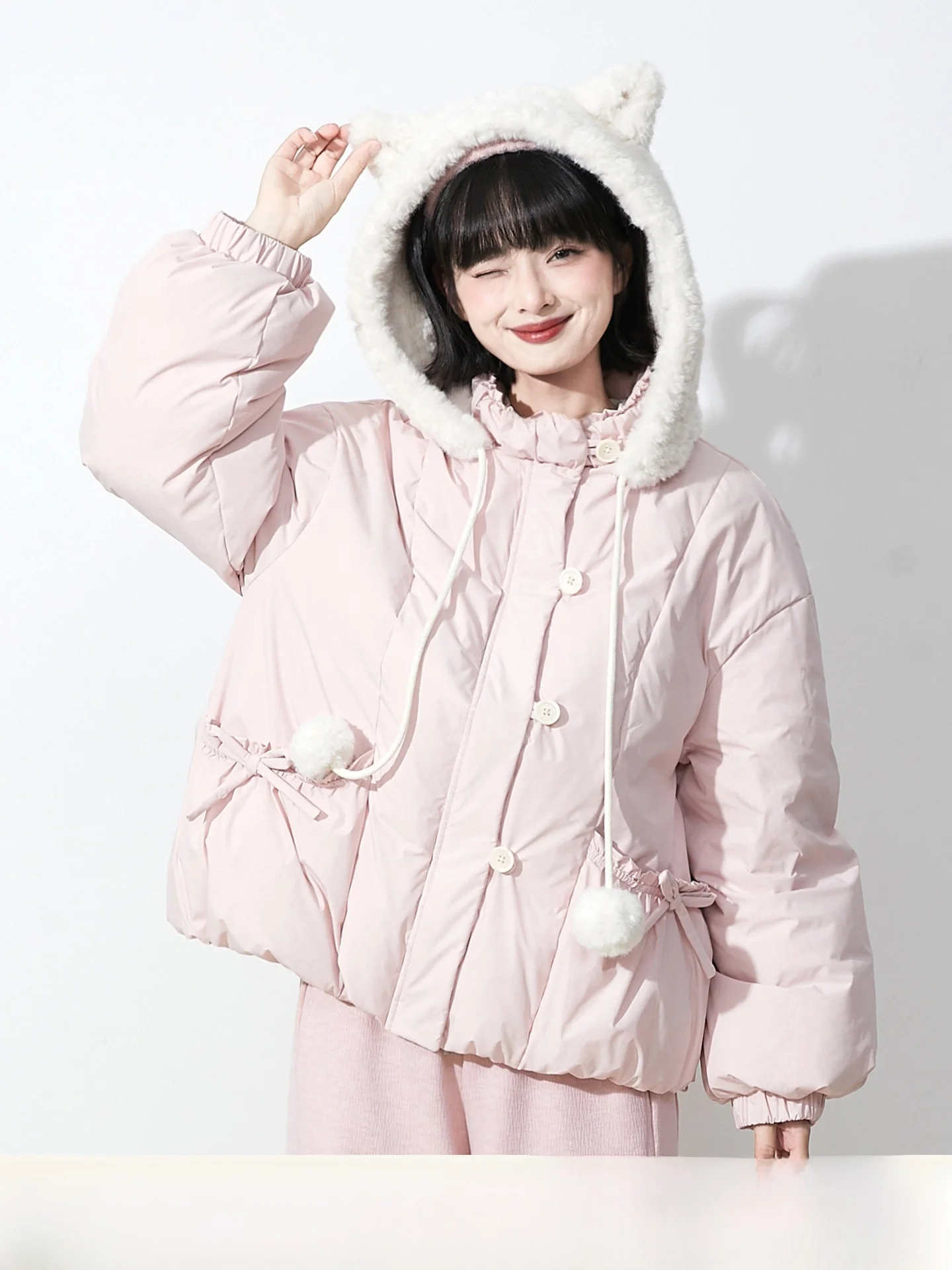 

Зимнее пальто Honey Cr Down Jaet для женщин с отстегивающимся капюшоном из овечьего меха, новая модель, свободный крой, из нейлоновой ткани