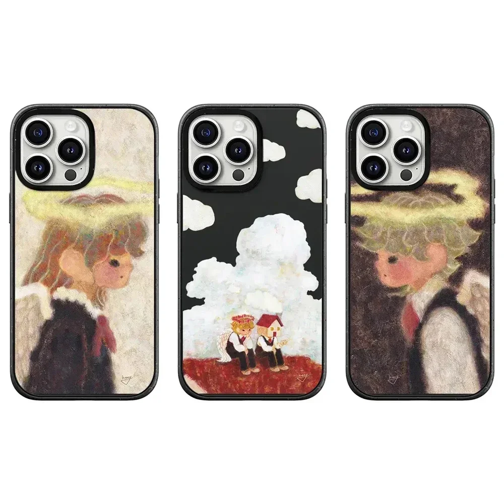 

Black Frosted Little Angel Pattern iPhone 13 14 15 16 Pro Max Protective Case