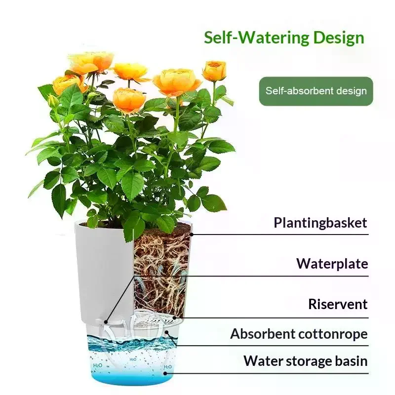 Hydroponic Pot Self Watering Flower Pot Liquid Farming Soilless Cultivation Planter Cotton Rope Watering