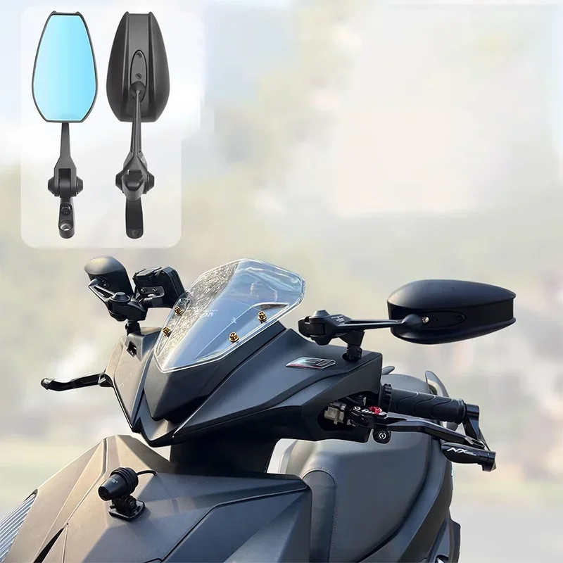 1 Pair Universal Motorcycle Rear View Mirror Angle Adjustable for Scooter ADV Motorcycle Accessories Side Mirror Blue Glass