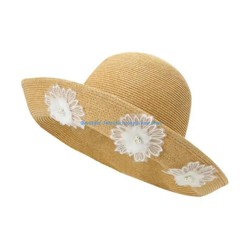E56A Classical Straw Hat With Artistic Lace Trim for Women Girl Offer Sun Shade During Picnics Shopping And Leisure Time