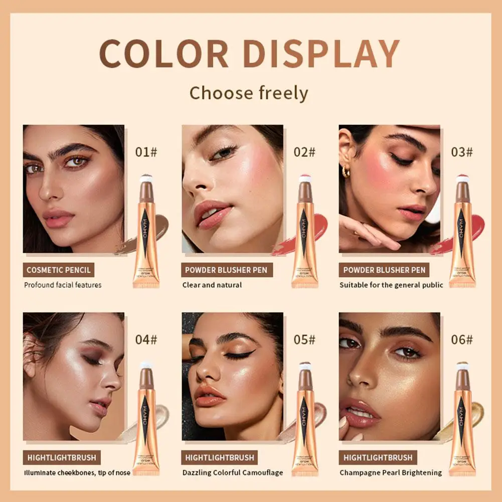 6 Colors Multi-functional Makeup Pen Glitter Contouring Face Shimmer Highlight Blush Liquid Contour Cushion Applicator