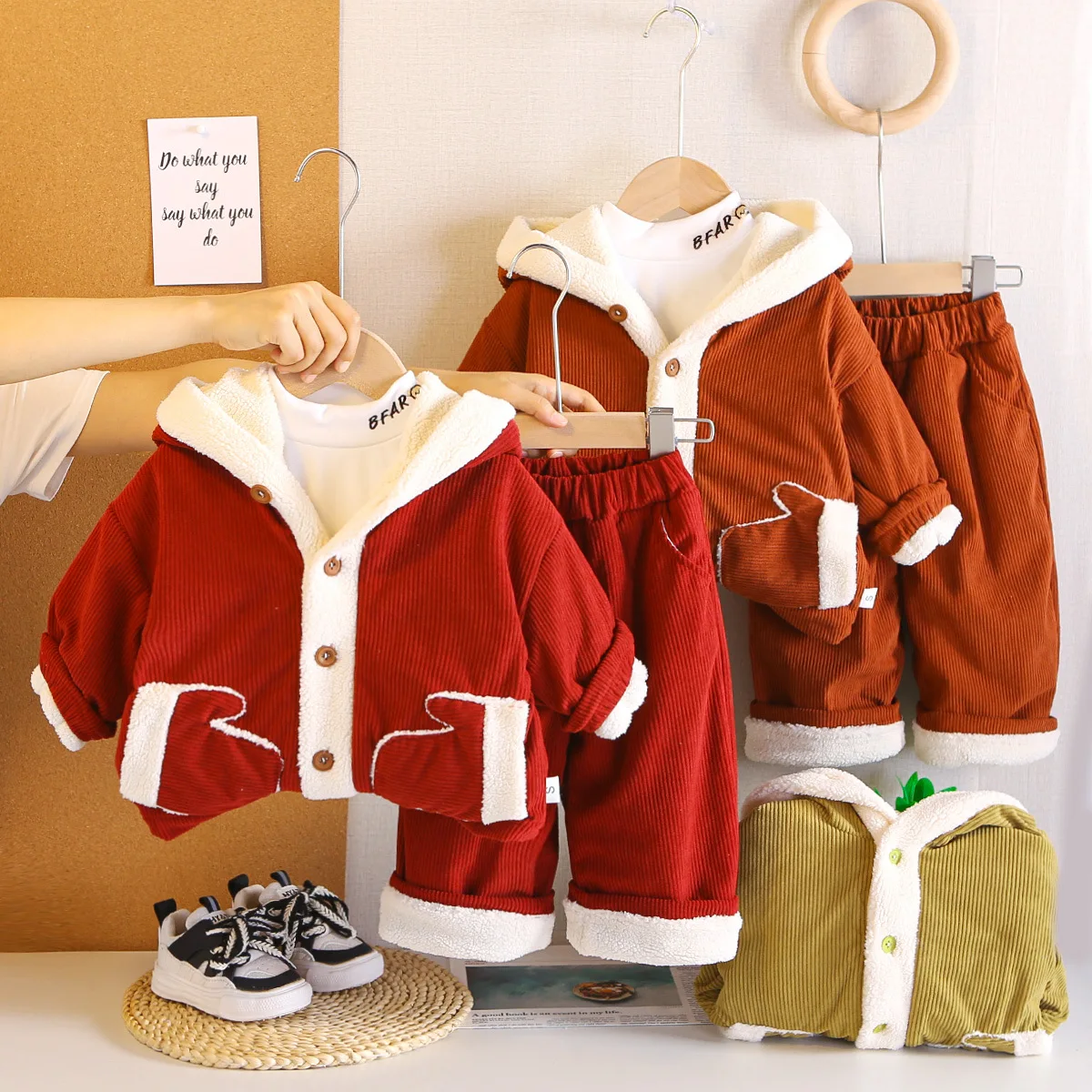 Autumn Winter Three Pieces Sets For Children Corduroy Thickened Suit Boys Girls Clothes Keep Warm Outwear Children's Clothing