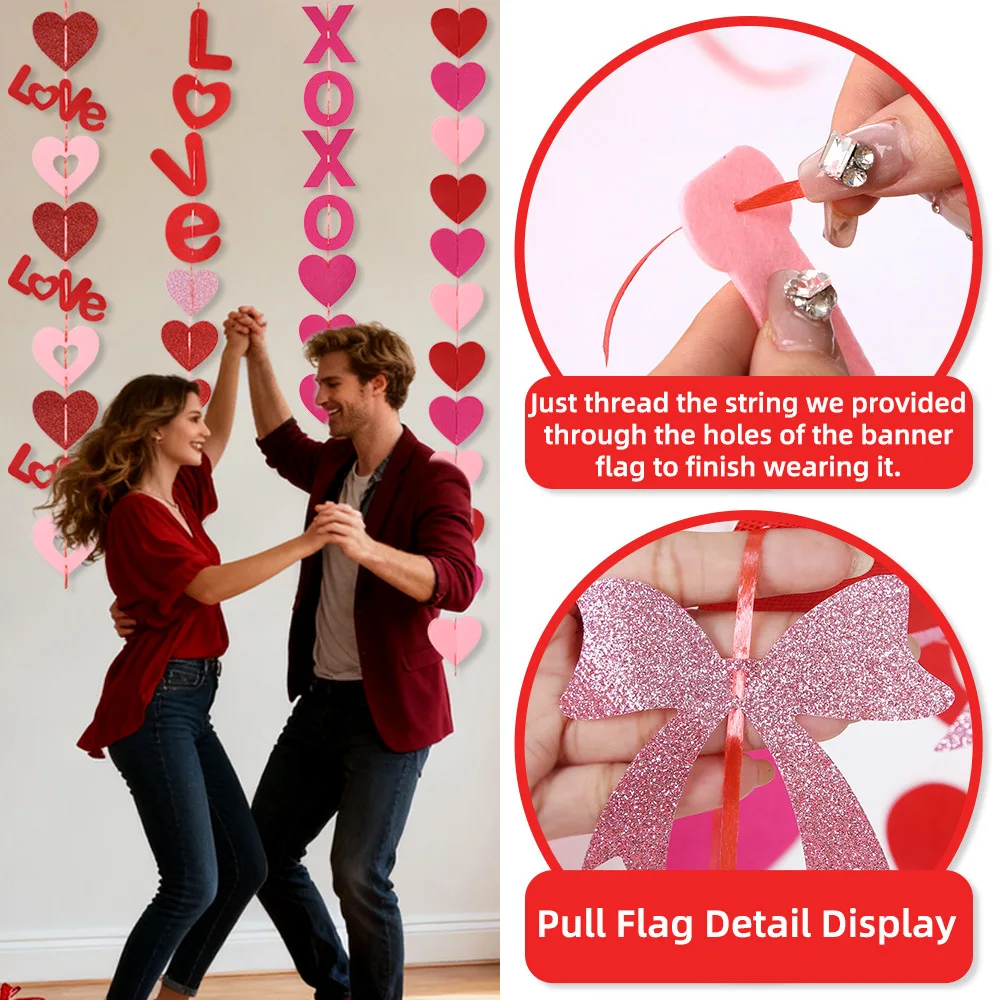 ديكور زفاف لعيد الحب ومهرجان Qixi - رسالة حب وإكليل معلق على شكل قلب أحمر - زخرفة خلفية رومانسية