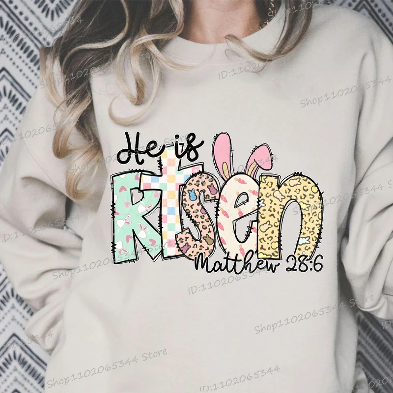 He Is Risen Women's Clothing,Matthew 28:6 Hoodies ,Risen Sweatshirts,retro Easter Doodle Sweatshirts,Easter Christian Sportwear