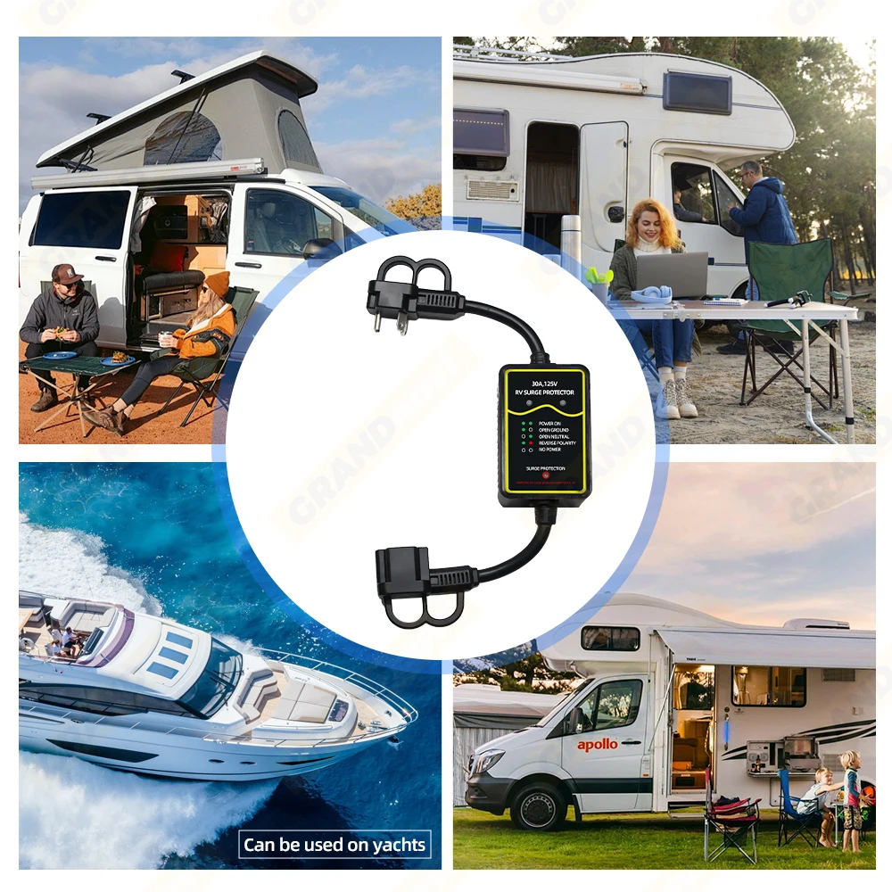 Grandnavi overspanningsbeveiliging 30 Amp voor camperjachten Voertuig beschermt elektrische apparatuur tegen gevaarlijke hoog-/laagspanning