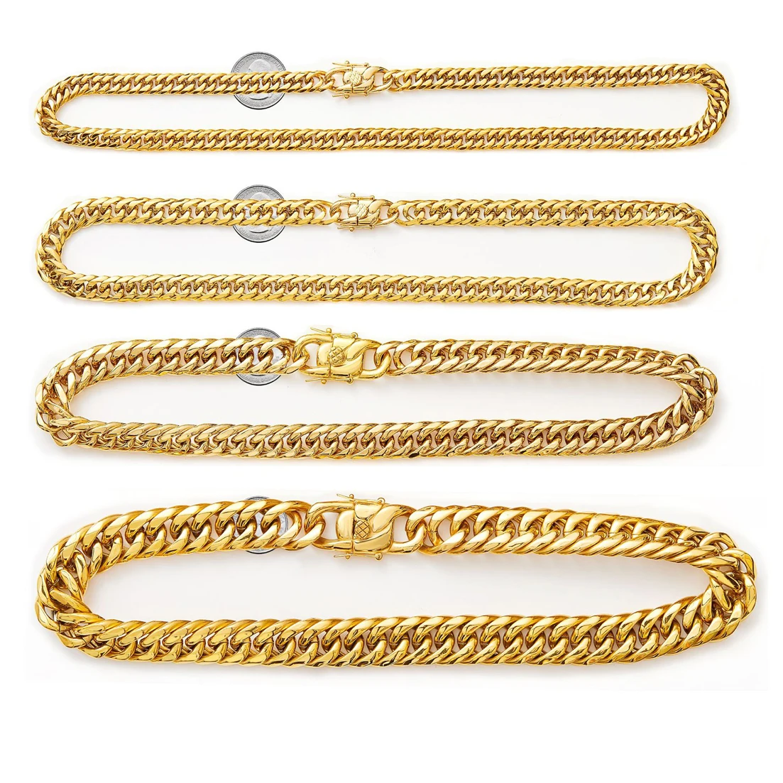 7/9/11/13/16 MM Hip Hop Men Women Gold Tone Metal Heavy Miami Cuban Chain Stainless Steel Necklace & Bracelet 7''-40''