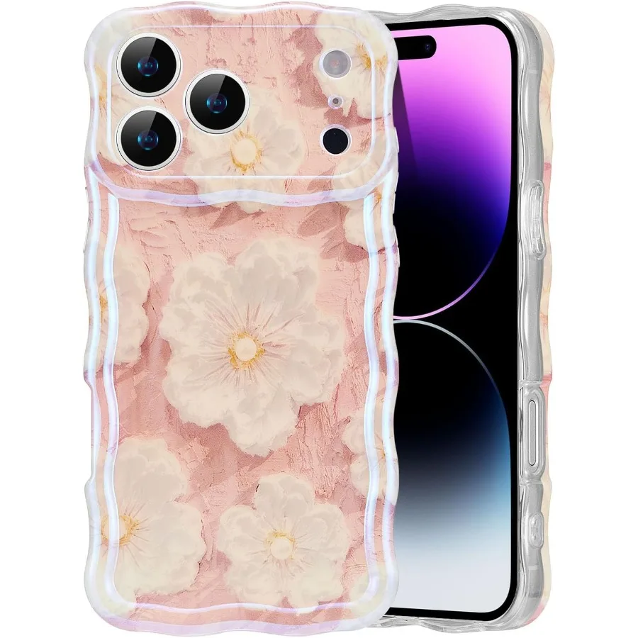 

Красочная ретро картина маслом цветок лазерный глянцевый узор милый вьющийся волнистый край изысканный чехол для телефона для iPhone 17 Pro - Light Pi