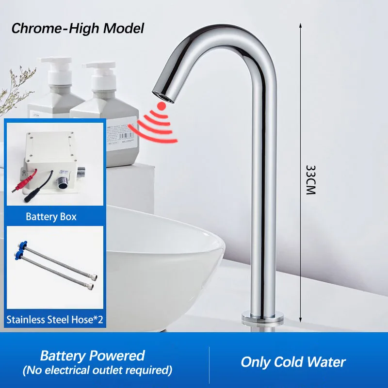 Zwarte automatische aanraakvrije infraroodsensor badkamerkraan. Touchless tapware. Koud warm water mixer kraan. Badkamer gootsteen kraan