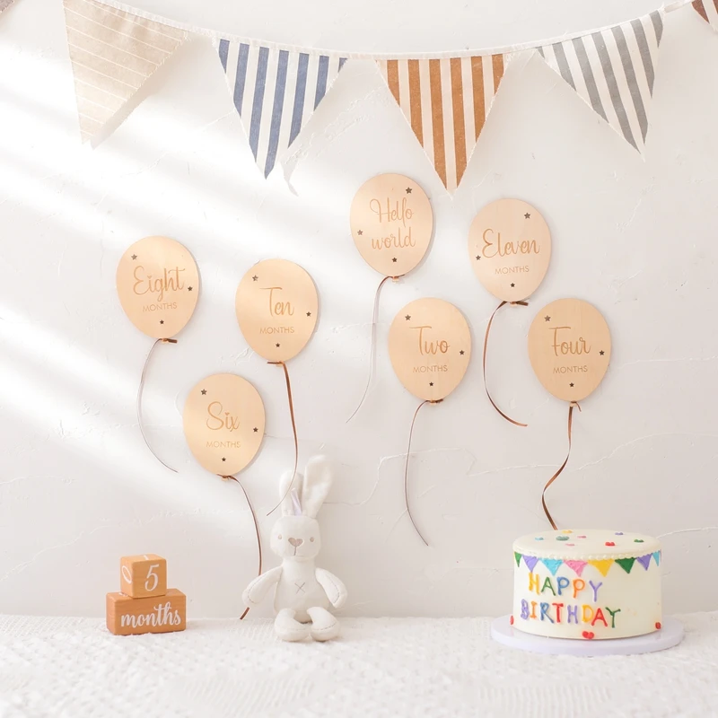 Wooden Ballon Newborn Photography Accessories Newborn Photography Props Wooden Sticker Milestone Baby Accessories Shooting Props