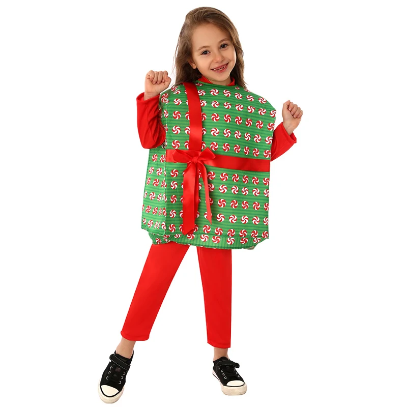 Kid Christmas Gift Box Cosplay Costume Fun Cute Dress Up Boys Girls Xmas Gifts Box Jumpsuit Child New Year Present Clothes Props