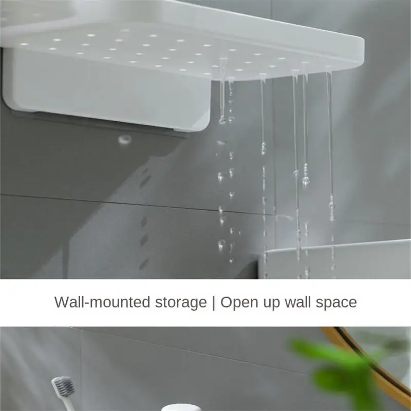 Bathroom Drainable Storage Rack Small White Bathroom Accessories Punch-free Wall-mounted Bathroom Shelf Wash Supplies Storage