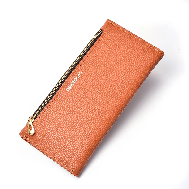 Women's Wallet Long Lychee Pattern Solid Color Simple Buckle Thin Wallet Multi-card Pocket Wallet Card Holder