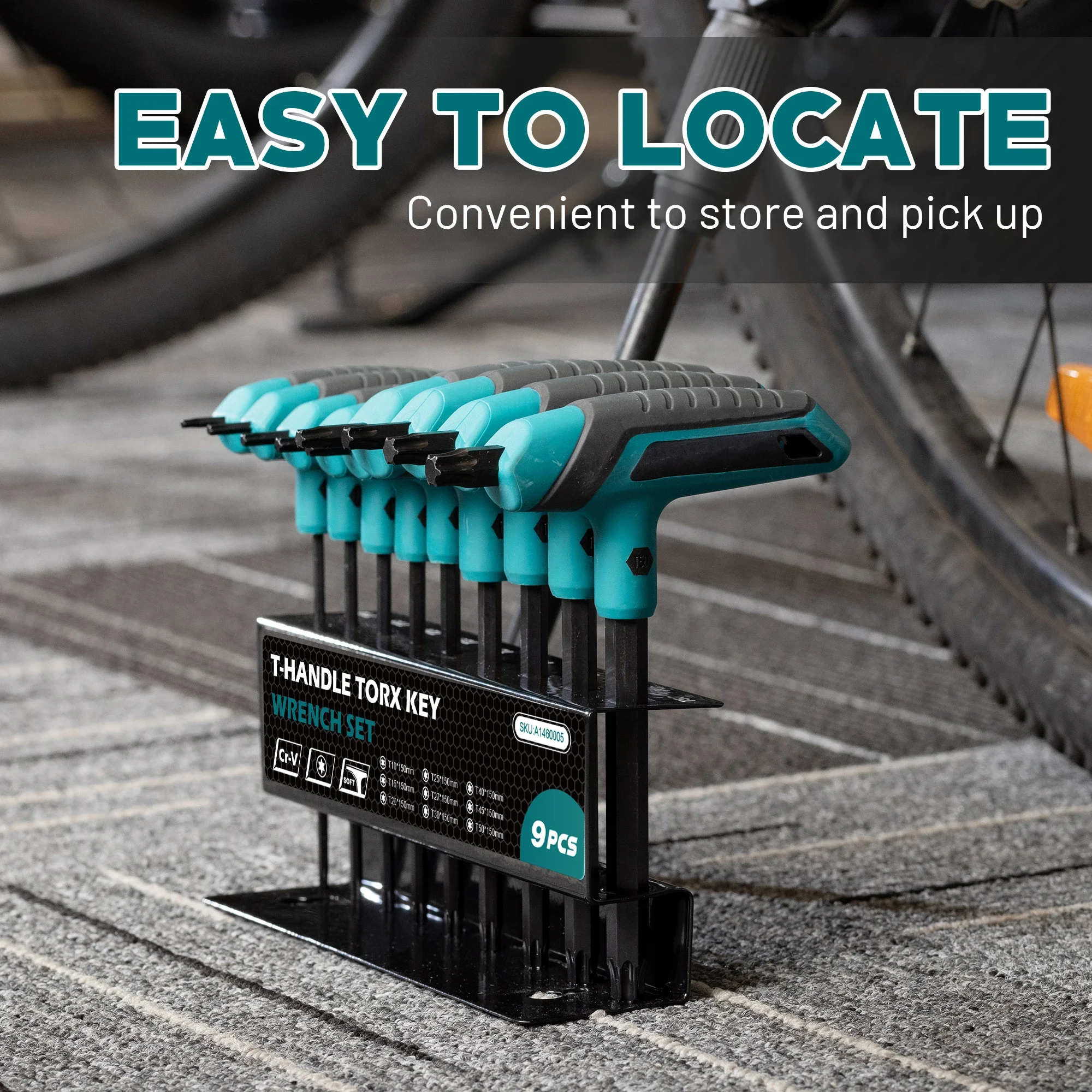 9PCS T-Handle Torx Wrench Set, T10-T50 Dual-End Torx Star Wrench for DIY, Auto, Bike & Motorcycle Repair, with Storage Rack