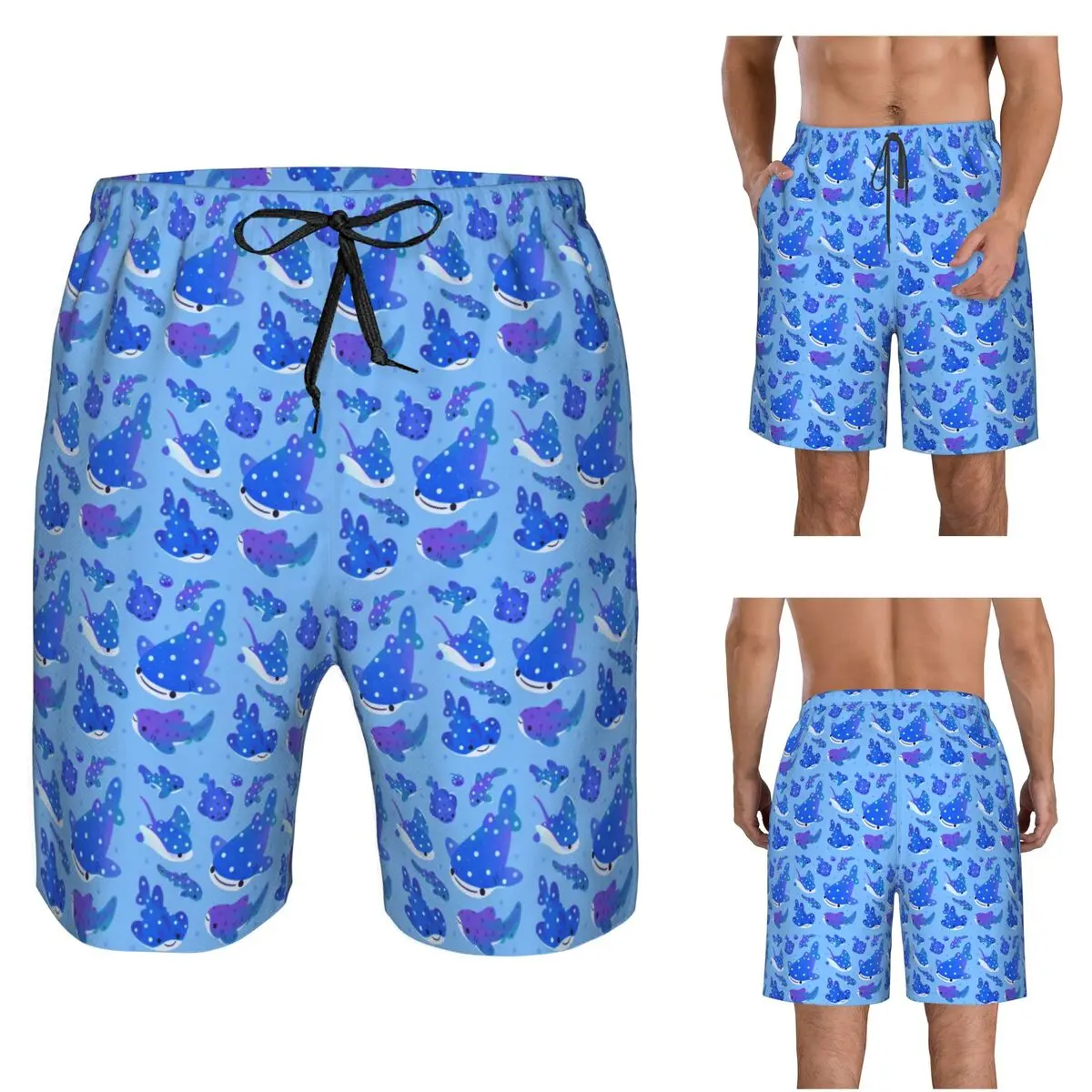 Polka Dot Shark Trunks Beach Board Shorts Casual Quick Dry Swimming Summer Men Pants