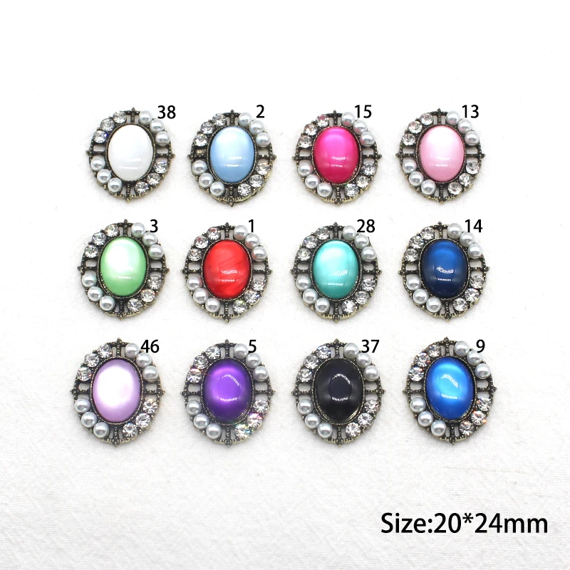 10Pcs 20 * 24mm Vintage Oval Cat's Eye Stone Water Diamond Pearl Jewelry Diy Wedding Dress Headwear Bow Decoration Accessories