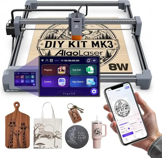 AlgoLaser DIY KIT MK3 8W Diode Laser Engraver with 3.5'' Touchscreen Max 15000mm/min High Precision Engraving Machine