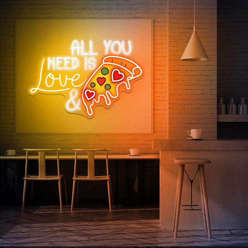 Imagem -03 - Sinais de Néon Artesanais Personalizados Sinal Led para Decoração de Parede Decoração de Restaurante e Cozinha Pizza e Pizza Tudo Que Você Precisa é Amor