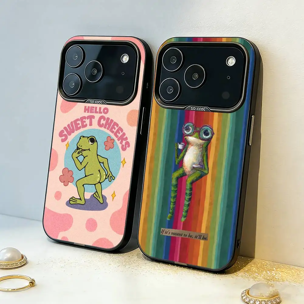

T-The Frog C-Cute Phone Case For iPhone17 16 15 14 13 12 Pro Max Grey Black Matte Laser Metallic Aurora Funda