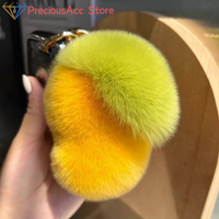 Cute Sweet Mango Real Rex Rabbit Fur Keychain Plush Ball Toy Women Bag Charm Ornaments Car Keyring Metal Ring Pendant Girls Gift