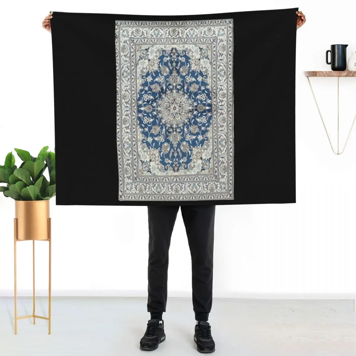 Rug T-ShirtAntique Persian Rug - blue and gray Throw Blanket Cozy Home Blanket Gift for Christmas Holiday
