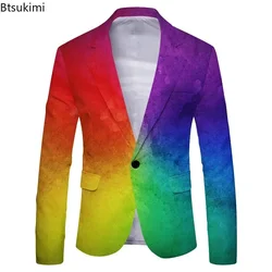 2024 Men's Slim Fit Blazers Jacket Fashion Gradient Print Suit Coats Man Trend Streetwear Casual Party Stage Prom Costume Male