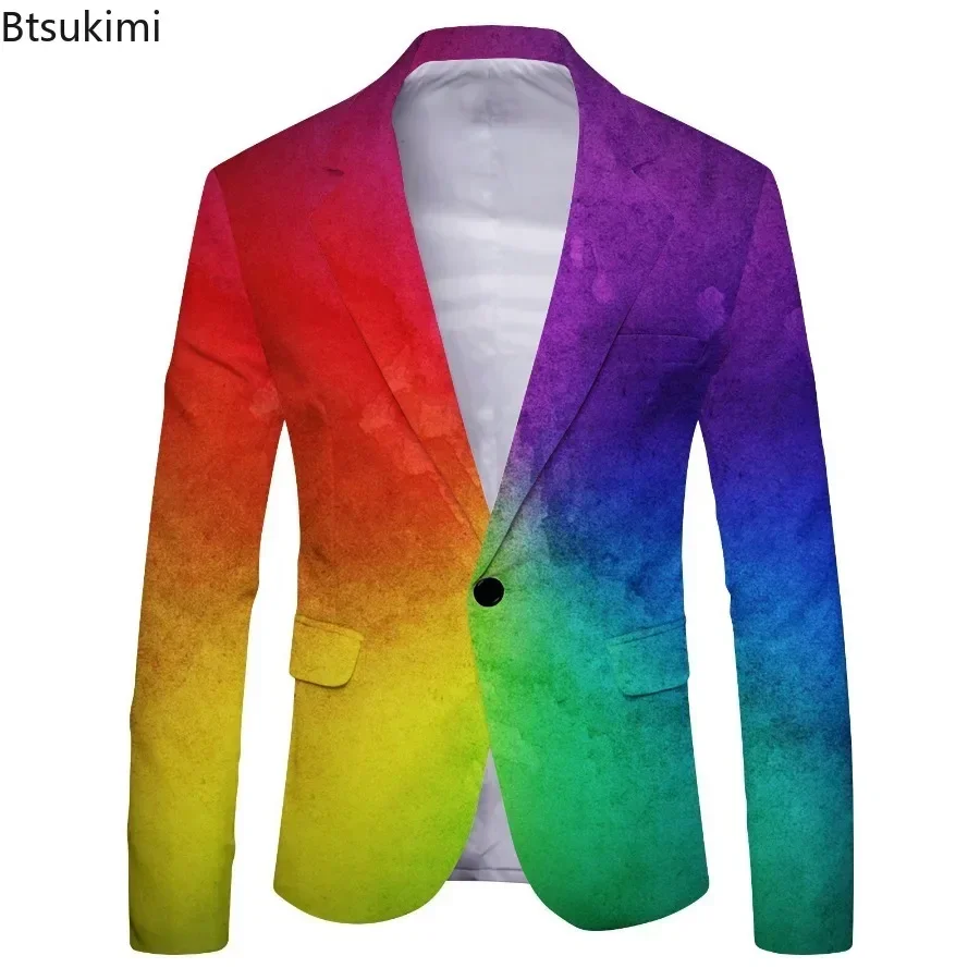 2026 Men's Slim Fit Blazers Jacket Fashion Gradient Print Suit Coats Man Trend Streetwear Casual Party Stage Prom Costume Male