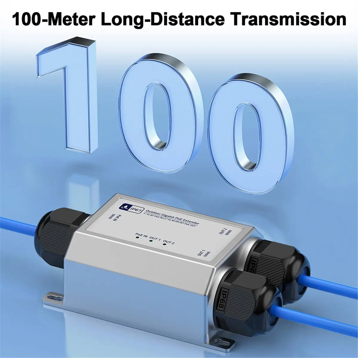 

3-портовый гигабитный удлинитель PoE для улицы, IP67, водонепроницаемый, от 1 до 2, 100 м, повторитель POE IEEE802.3af/At/Bt Plug & Play, 48 В, 120 Вт