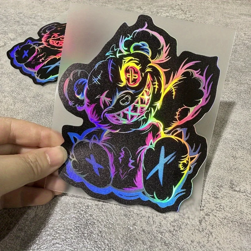 1pc of Car Stickers Featuring a Dark Bear Design, Themed Around a Laser And an Evil Cartoon Devil Bear.