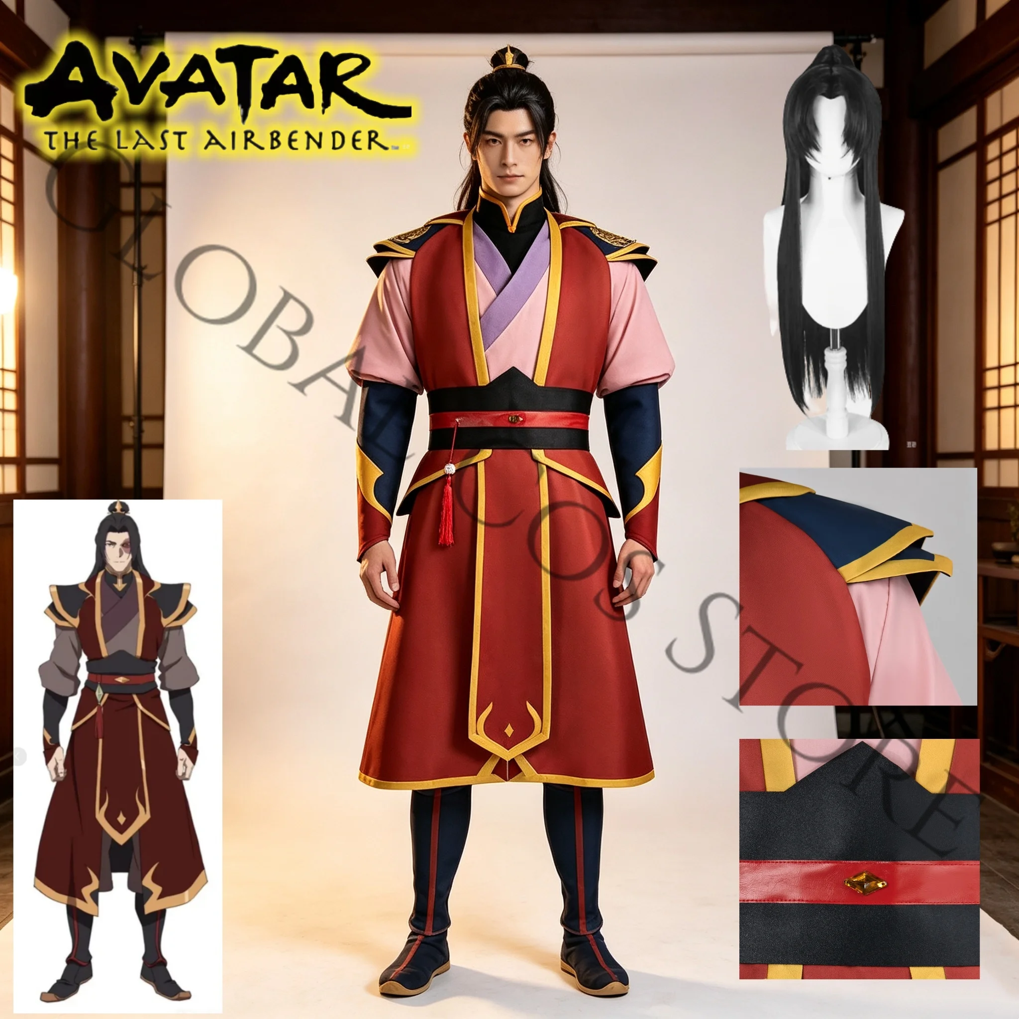 Der letzte Airbender Prinz Zuko Cosplay-Kostüm für Erwachsene Männer, Anzug im antiken Stil, Uniform, Fantasy-Charakter-Outfit für Halloween