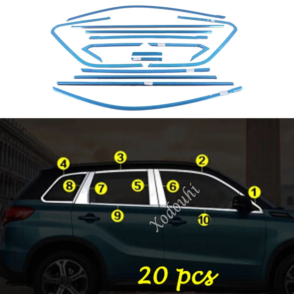 

For Suzuki Vitara 2016 2017 2018 2019 2020 Body Stainless Steel Glass Window Garnish Pillar Middle Strip Trim Frame Lamp Hood