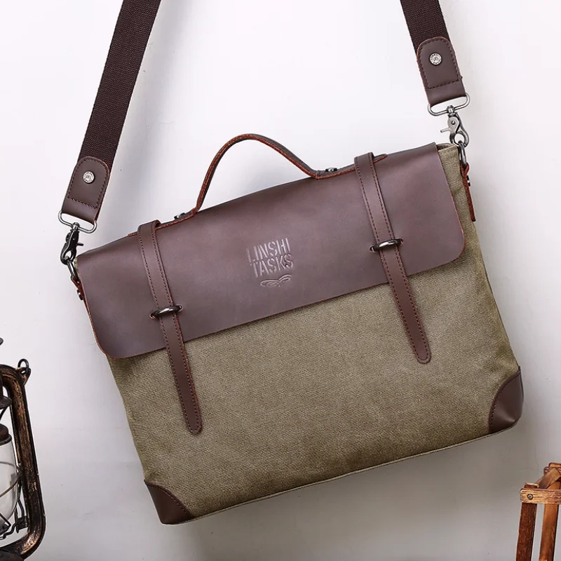 

Холщовый портфель, винтажная сумка почтальона, мужская сумка через плечо для ноутбука на одно плечо