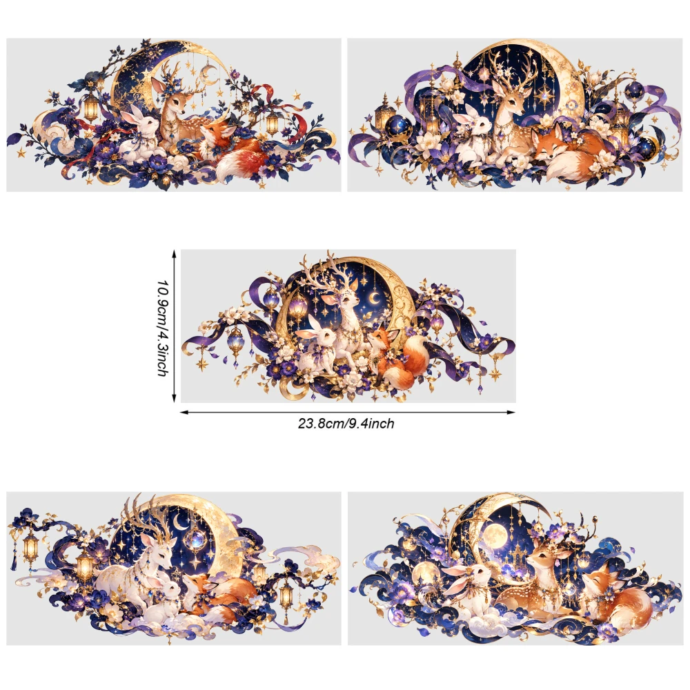 5 Sheets Mystical Forest Animals UV DTF Stickers Waterproof Rub on Transfers for 16 oz Tumbler Plastic Self-Adhesive Labels
