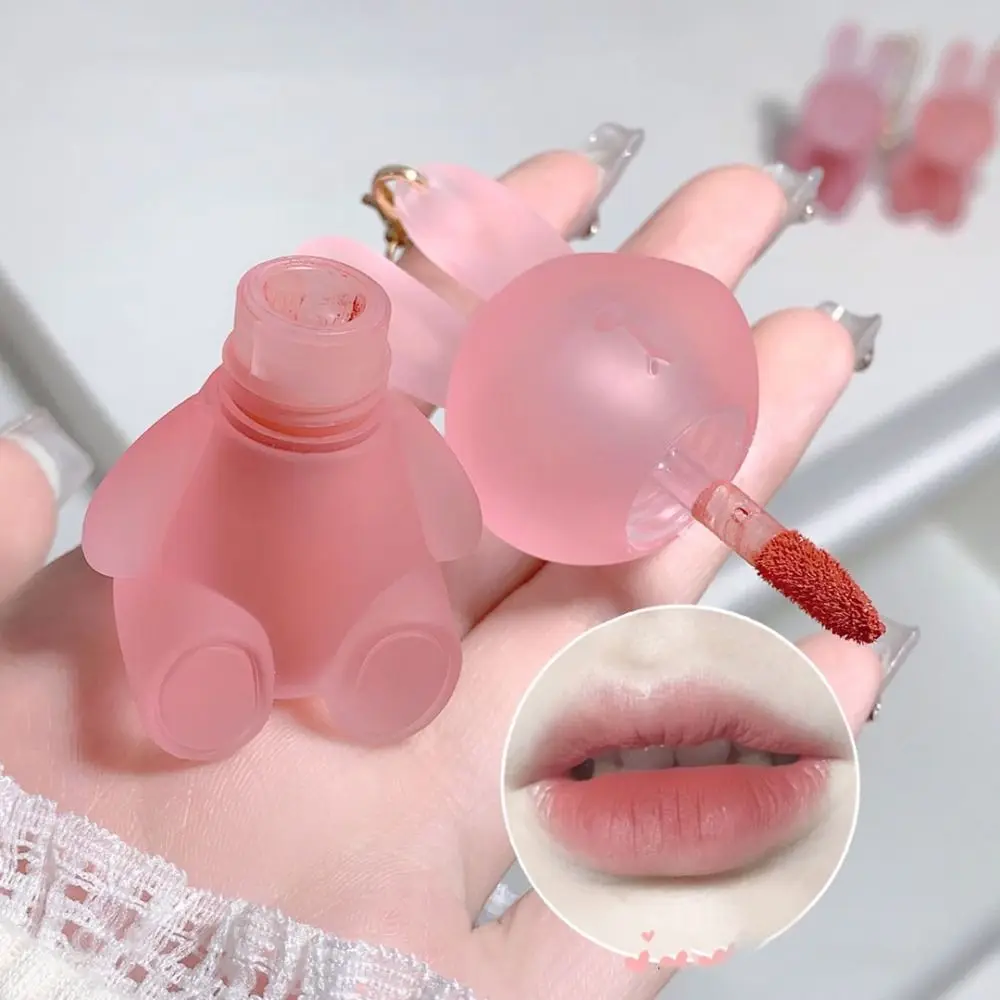 Long Lasting Kawaii Rabbit Lip Gloss Cute Pink Liquid Lipstick Blush Waterproof Lip Glaze with Keychain Makeup Tool