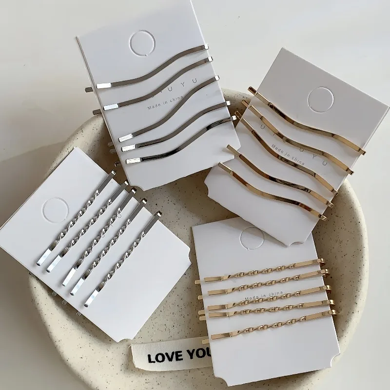 

5-Piece Korean Metal Hair Clips Set Wave Design Side Forehead Bangs Holders for Girls Teen Elegant Bobby Pins Non Slip Grip