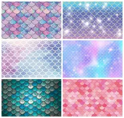 Laeacco Birthday Backdrops Fish Scales Seaweed Pearl Bubbles Glitters Mermaid Baby Shower Photography Backgrounds Photo Studio