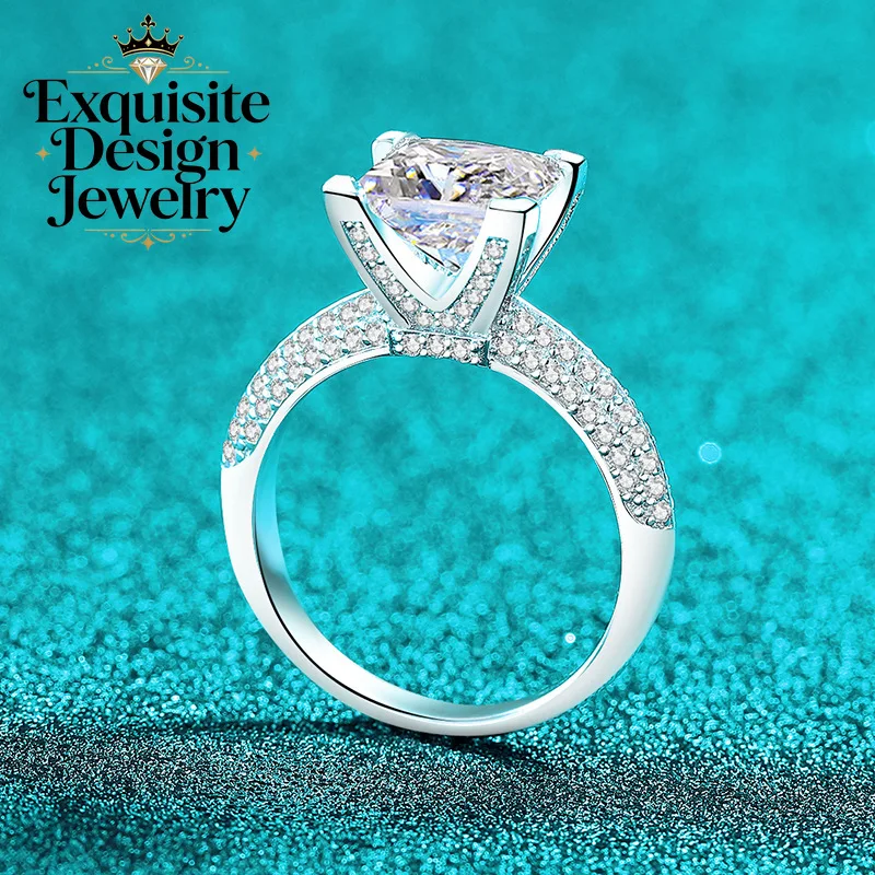 Exquisite Platinum PT950 Gorgeous 3-carat Square Moissanite Ring Half-band Diamond Wedding Proposal Ring Charm Jewelry Gift